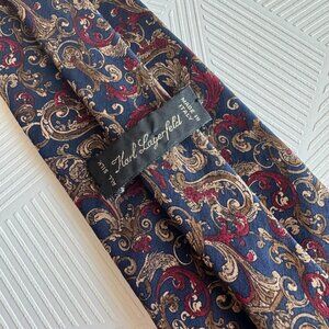 Karl Lagerfeld Silk Tie Navy Gold Red Baroque Scroll Pattern Vintage Italy